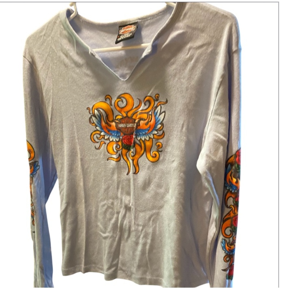 Harley-Davidson women’s Long Sleeve with Orange and Blue Design size XL